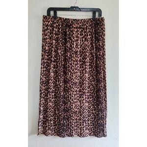Zara Womens Leopard Print Pleated Midi Skirt Brown Black Elastic Waist Size XL